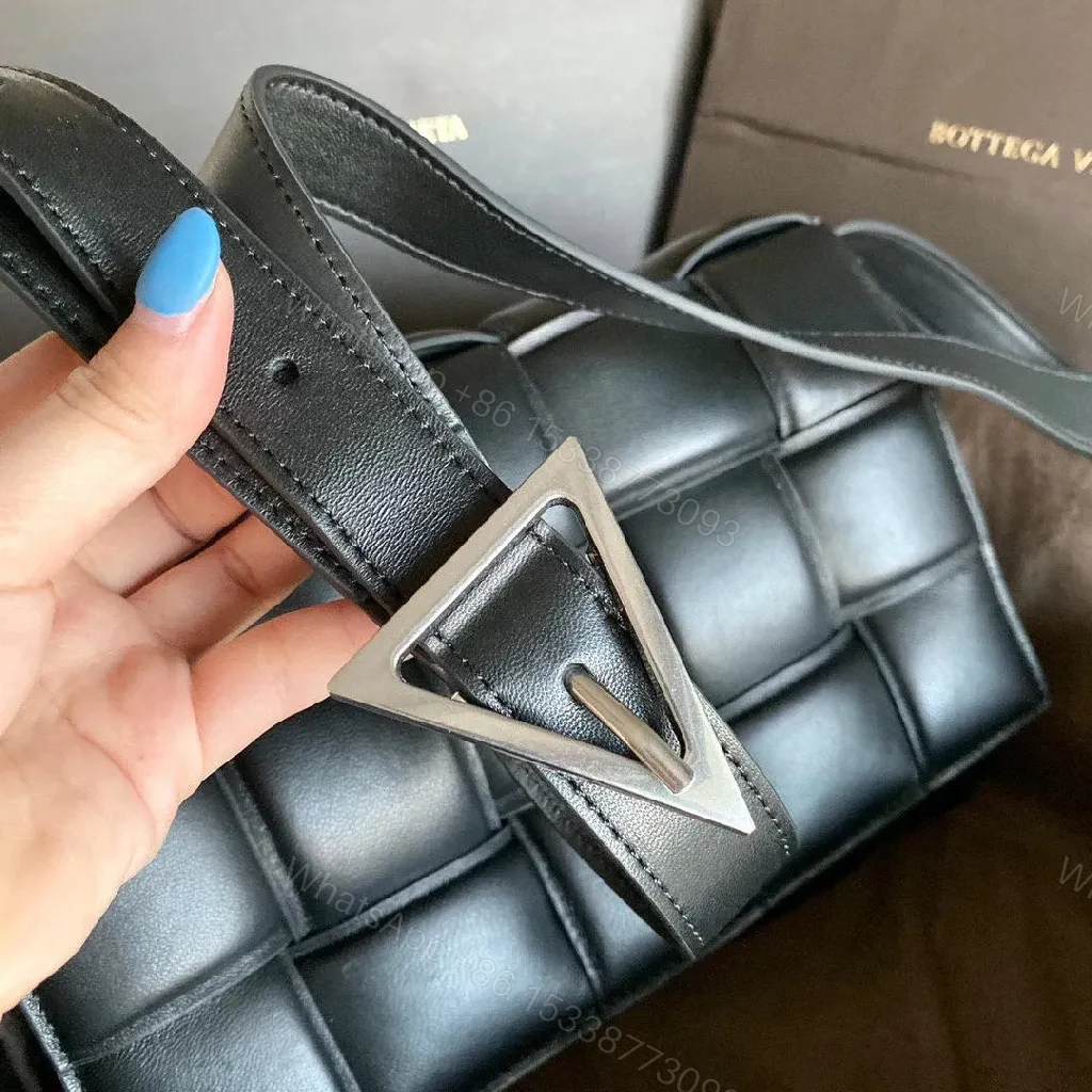 View 4 of Bold Black Leather Padded Belt Bag - Modern Geometric Hardware