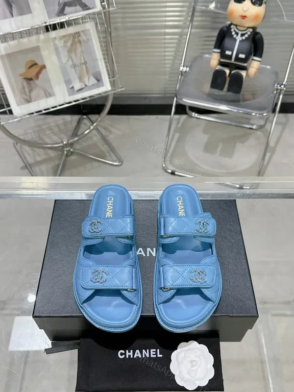 View 5 of Blue Chanel-Style Slide Sandals - Luxe Comfort, Quilted Chic