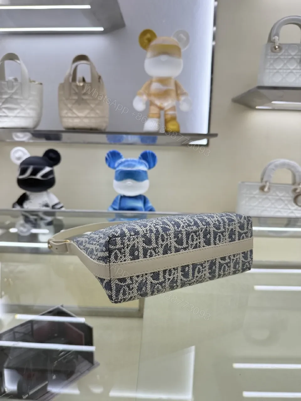 View 3 of Textured Print Shoulder Bag with Gold Hardware - Luxe Everyday Style