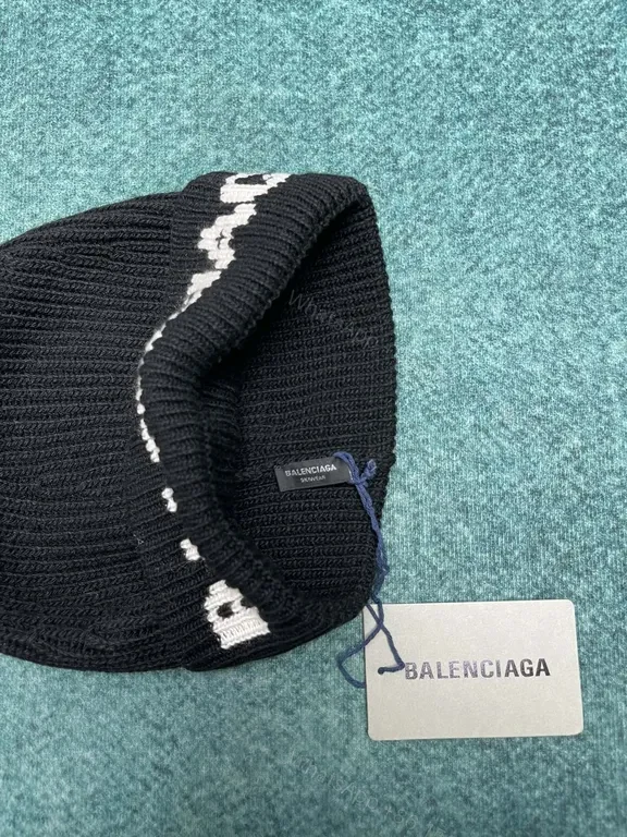 View 4 of Bold Knit Beanie Balenciaga Navy Logo Band Beanie