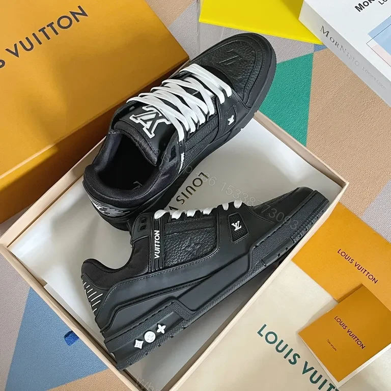 View 2 of Black Leather LV-Style High-Tops: Luxe Everyday Comfort Sneakers