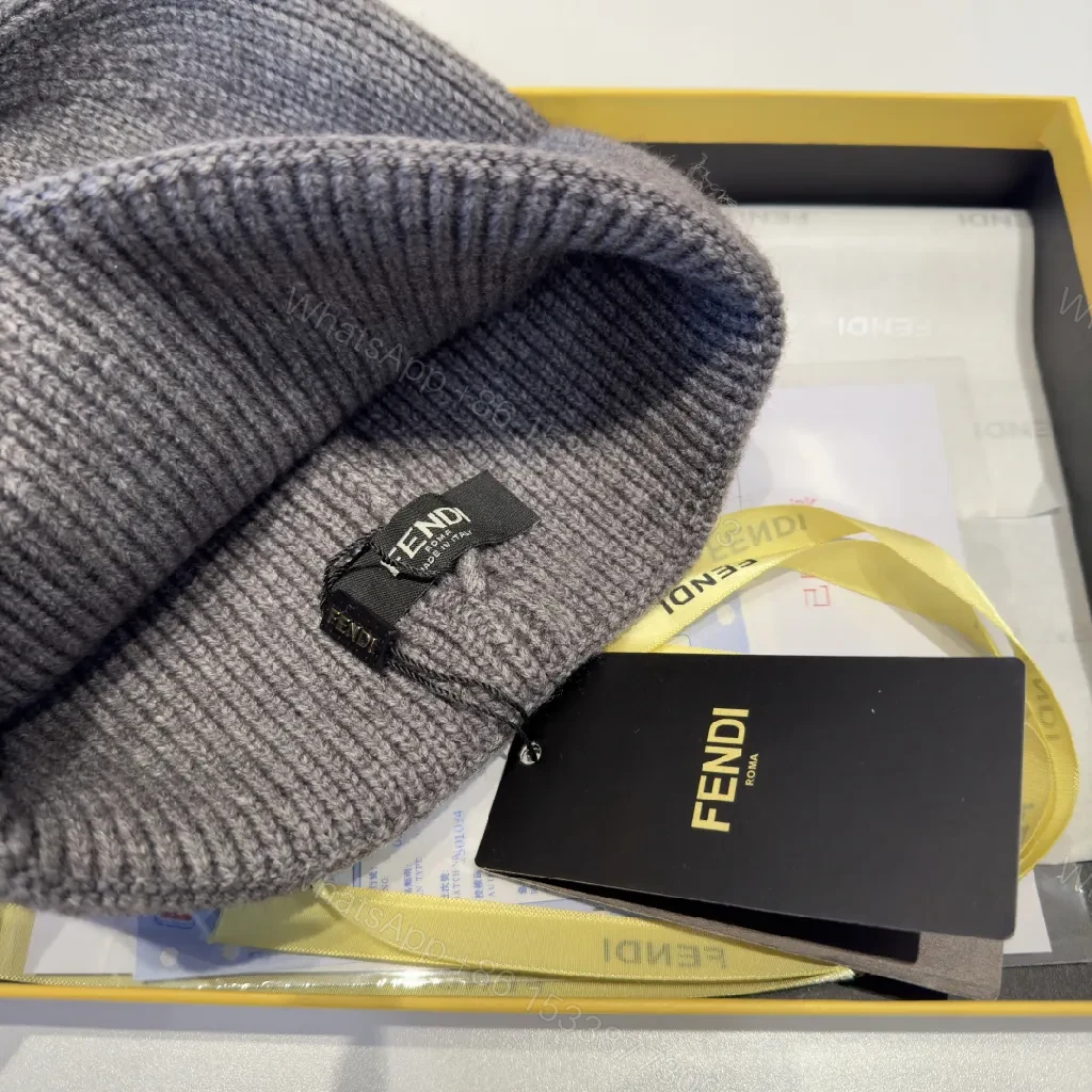 View 2 of Grey + Knit + Beanie + FENDI lettering + Beanie