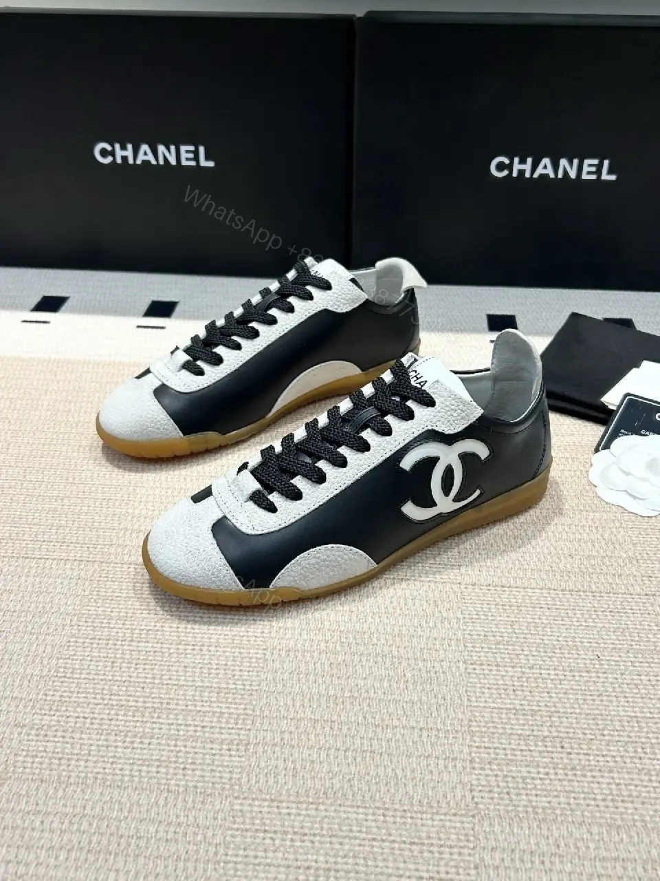 View 4 of Black Leather Techlo-Luxe Sneaker: Graphic Stripe, Cushioned Comfort