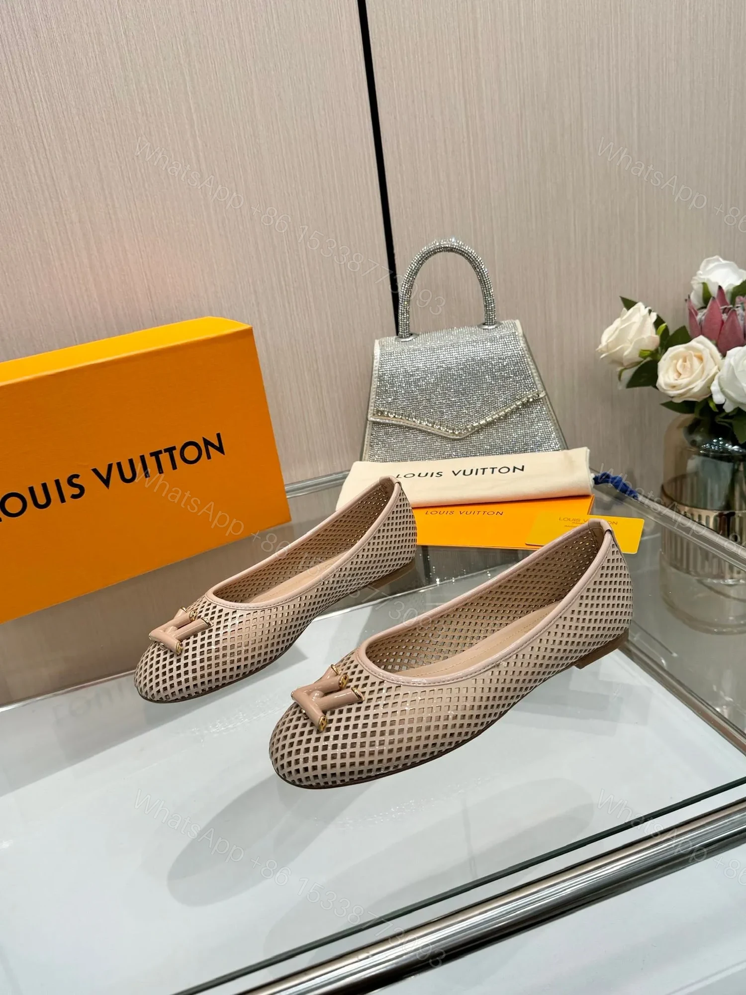 View 3 of LV Women Beige Patent Leather Ballet Flats