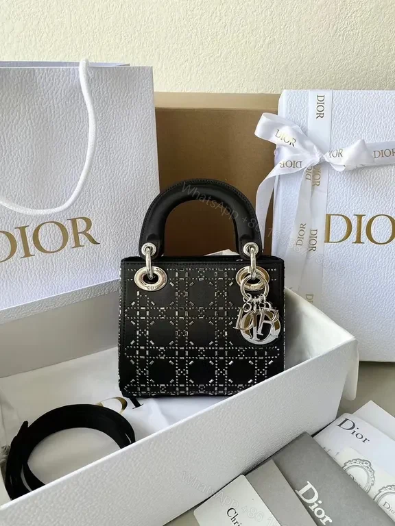 Compact Dior-Pattern Mini Bag: Luxe Charms, Silvery Hardware — view 1