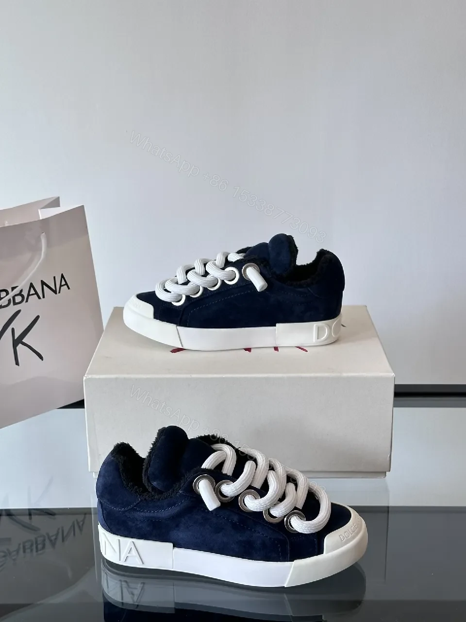 View 7 of Navy Suede High-Top Sneakers with Bold Laces and Comfort