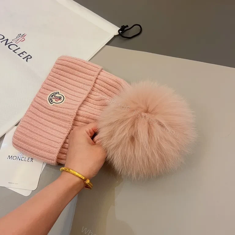 View 4 of Chic Pink Moncler Beanie with Pom-Pomâ€”All-Day Warmth