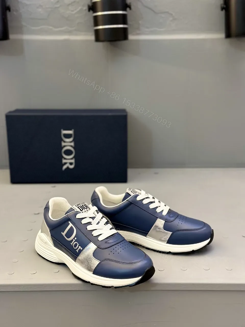 View 5 of Navy Leather-Like High-Top Sneaker | Smart Casual Comfort
