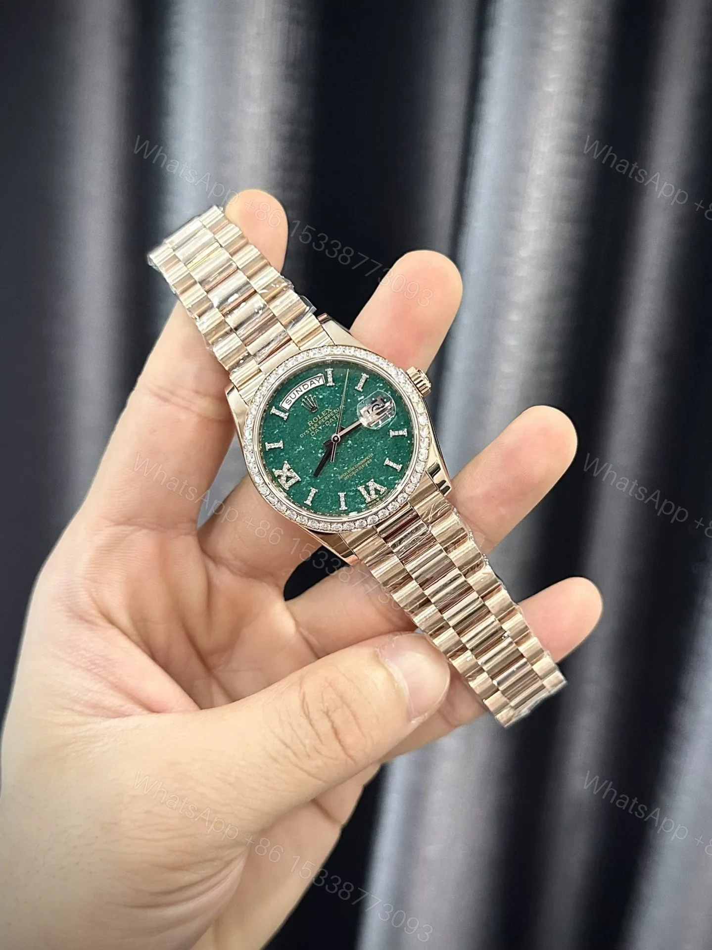 View 2 of Superclone Rolex Day-Date Green Aventurine Diamond Dial 128345rbr-0068 36 mm