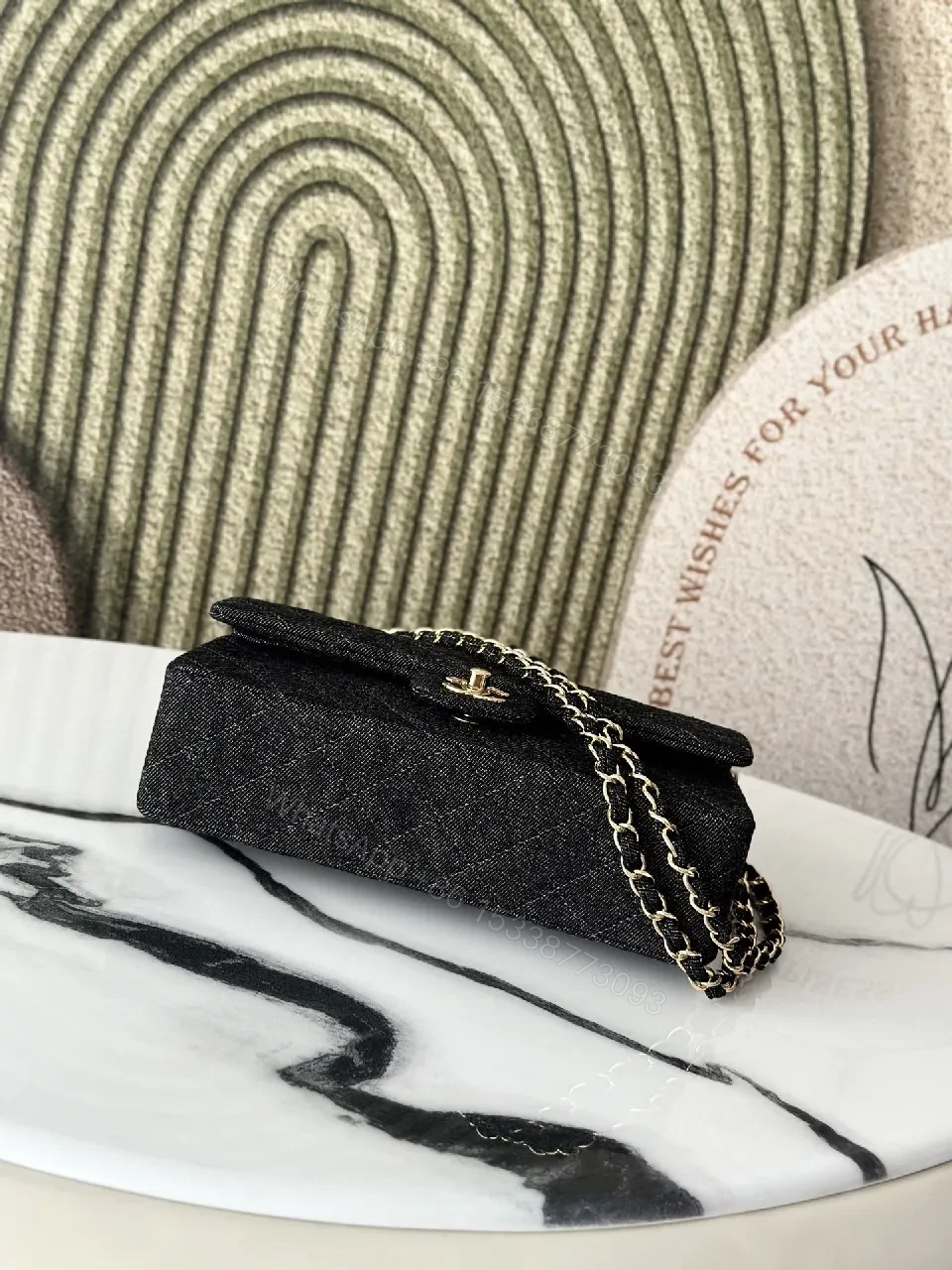 View 5 of Quilted Leather Crossbody Bag with Gold Hardware