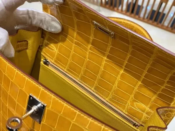 View 10 of HN 25 Sellier Jaune ambre Genuine Alligator Crocodile skin Gold hardware