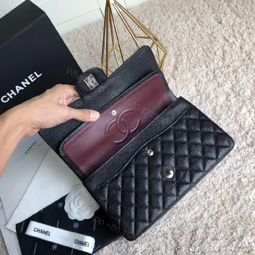 View 7 of Quilted Black Flap Bag with Silver Turn-Lock – Luxury Style