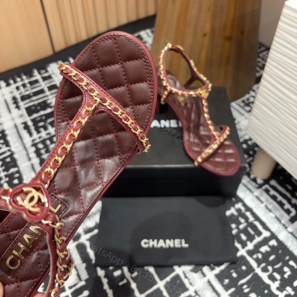 View 6 of 高仿Chanel*25C系列G46109A小羊皮高踭涼鞋紅色8.8CM免檢版