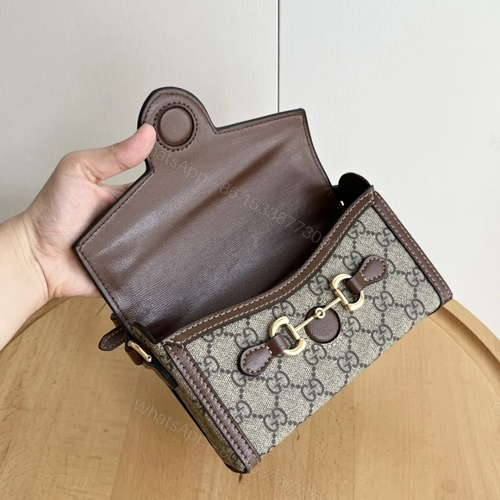 View 8 of Gucci Horsebit 1955 Mini Bag‎ Beige And Dark Brown GG Supreme 18Cm 699296 92TCG 8563