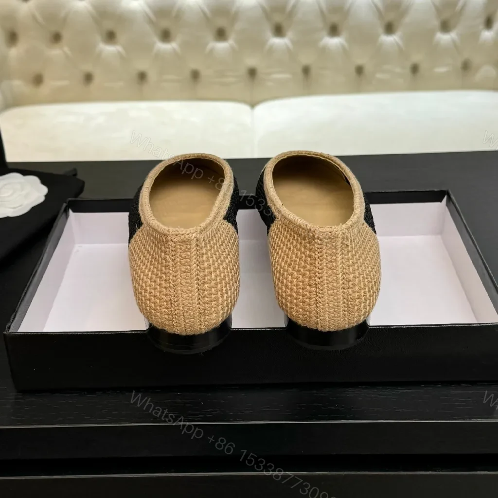 View 8 of Black knit + Linen beige + Chanel-inspired + Signature cap toe + Espadrille flats
