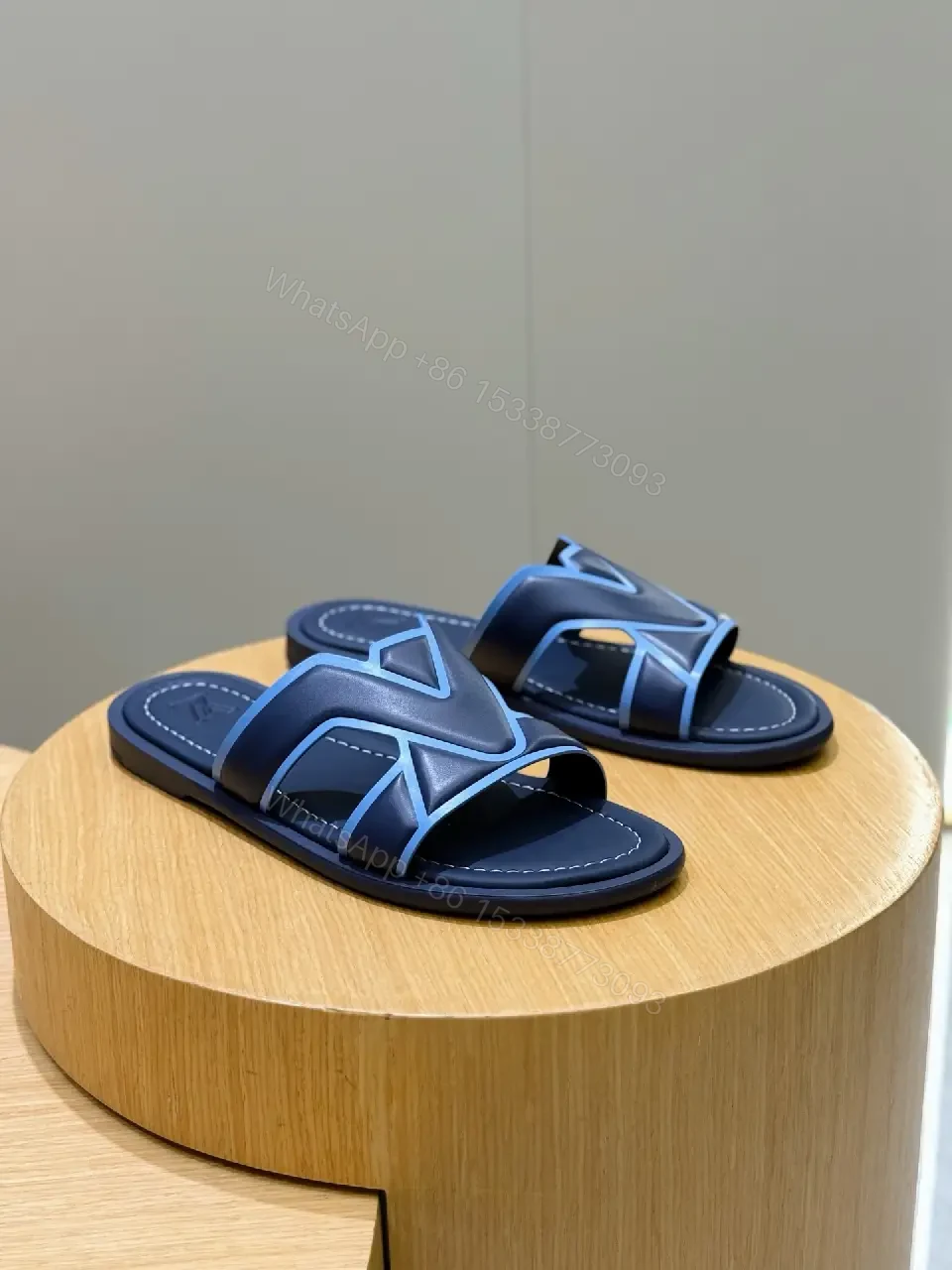 View 3 of Blue Textured Slip-Ons: Subtle Luxury Everyday Comfort