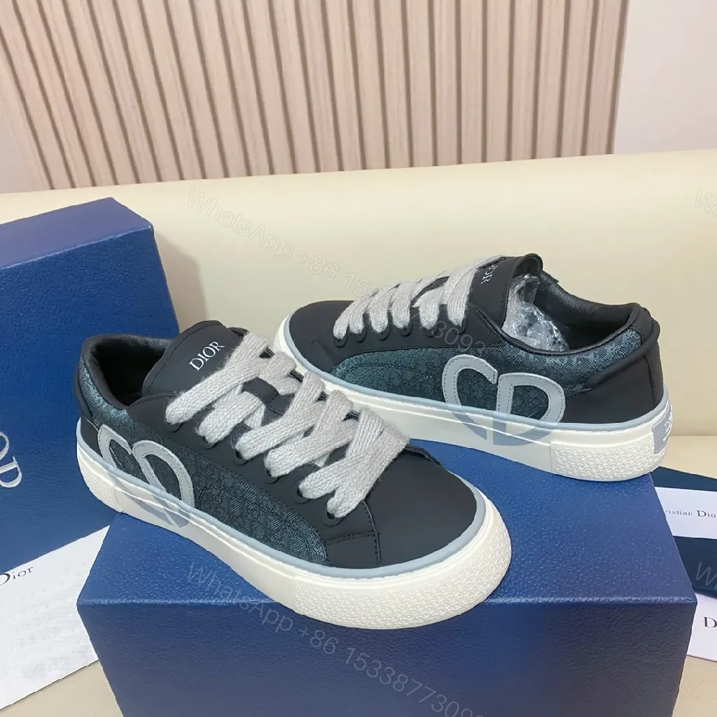 View 7 of Black Leather Trainers, Dior-Style High-Tops, Bold Branding, Luxury Casual Sneakers