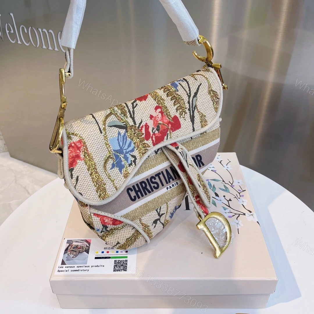 View 9 of CHRISTIAN DIOR SADDLE BAG EMBROIDERED CANVAS HANDBAG IVORY