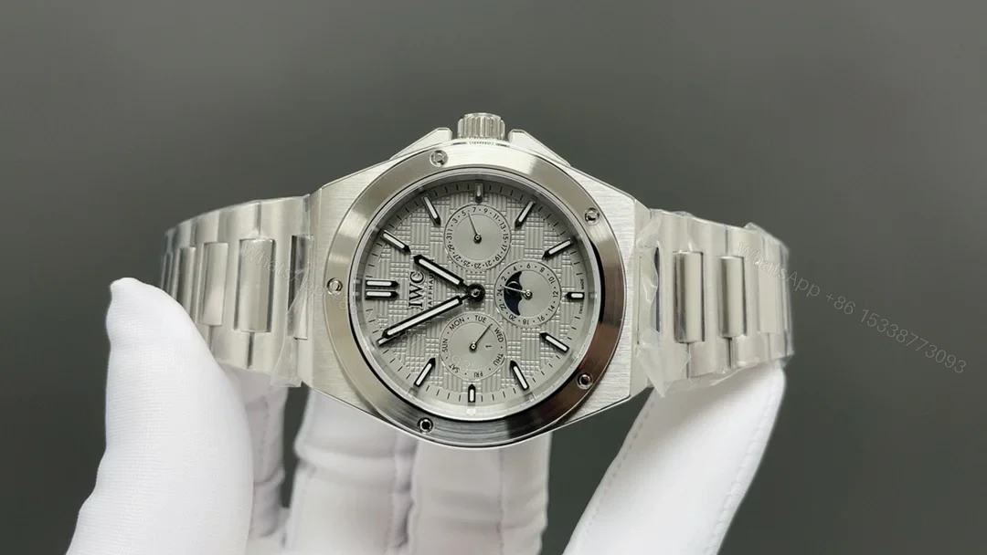 View 2 of IWC Ingenieur Silver Replica 42MM Premium Perpetual Calendar Steel Bracelet Edition RG-IWC-INGENIEUR-SILVER-42