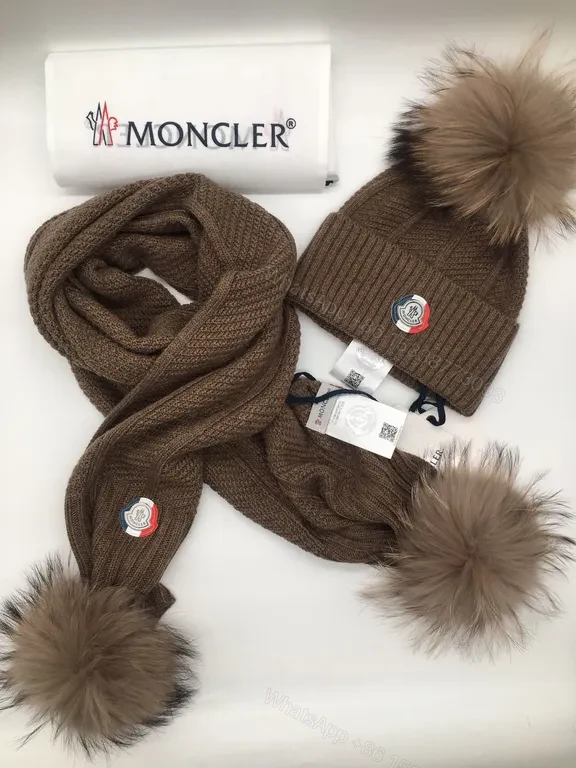 View 2 of Pristine White Moncler Knit Scarf & Beanie Set