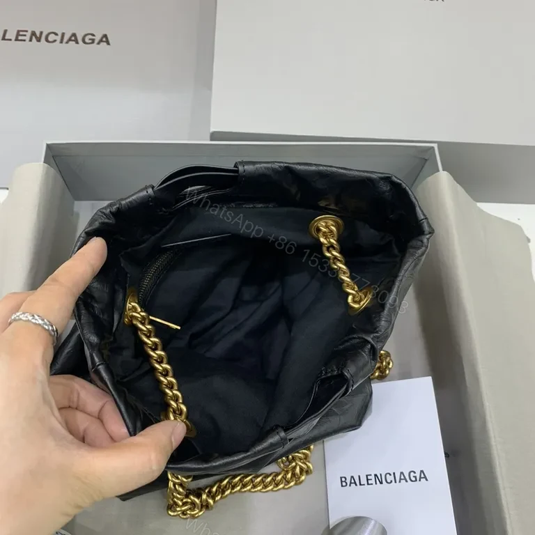 View 2 of Gold Chain Edge Chic Bag: Balenciaga-Inspired Drawstring"