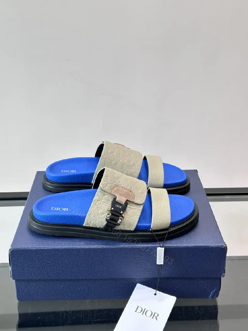 View 2 of Blue Leather Casual Buckle Strap Dior Sandals