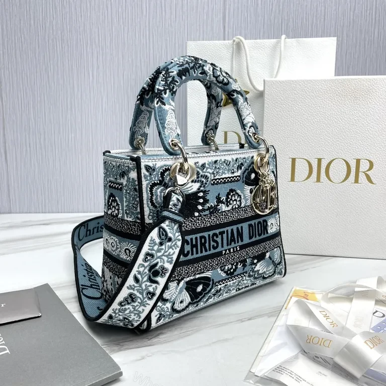 View 2 of Patterned Textured Handbag with Dior-Inspired Hardware - Everyday Luxury