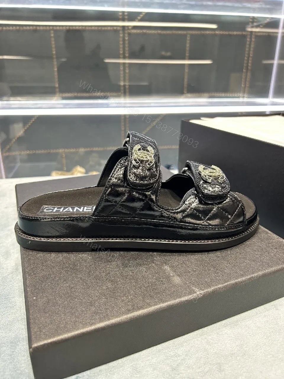 View 5 of Black Satin Logo-Embossed Sandals | Luxe Everyday Comfort