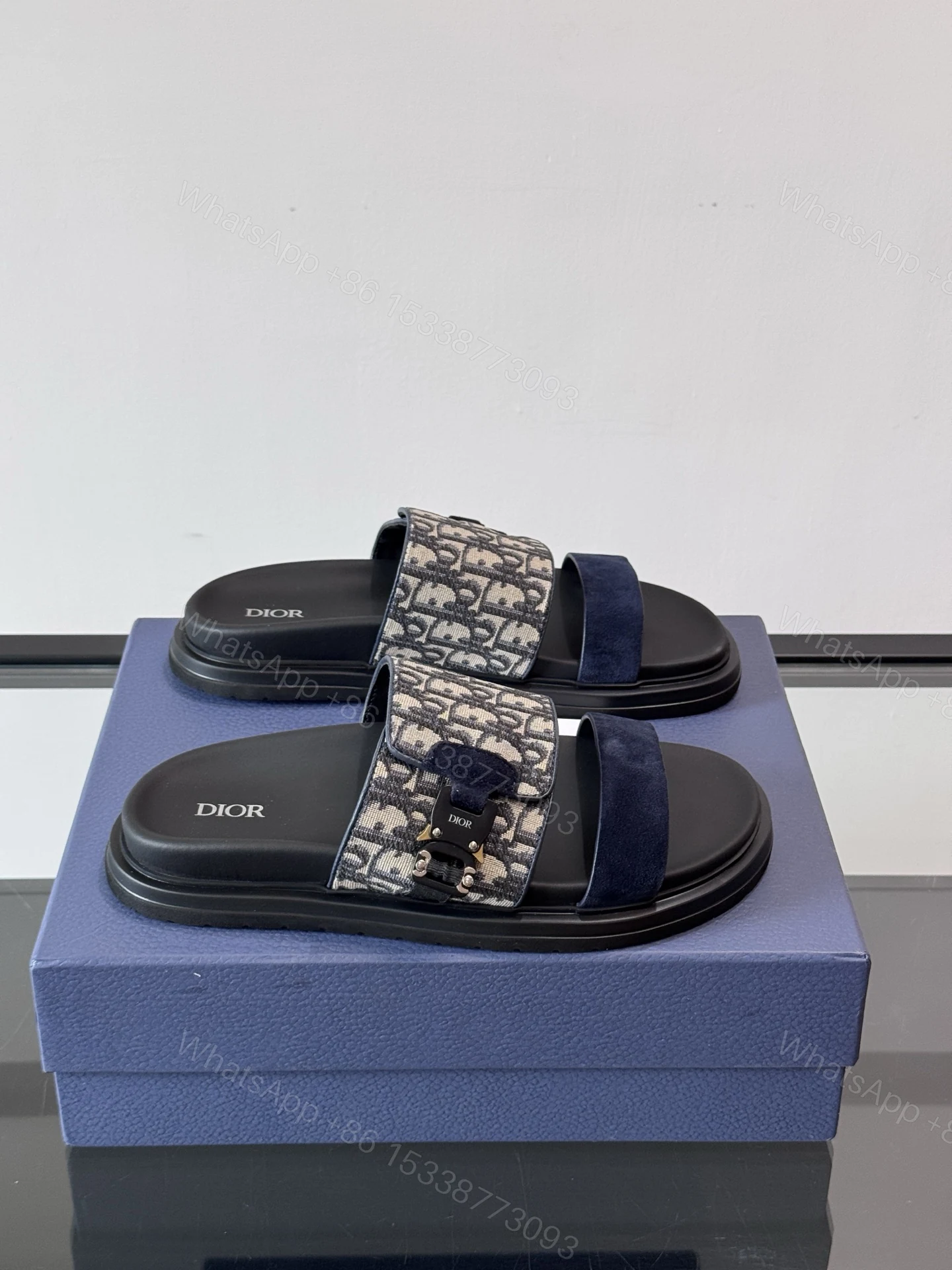 DIOR A貨 男款Oblique老花拖鞋 藍色潮流拖鞋 — view 1