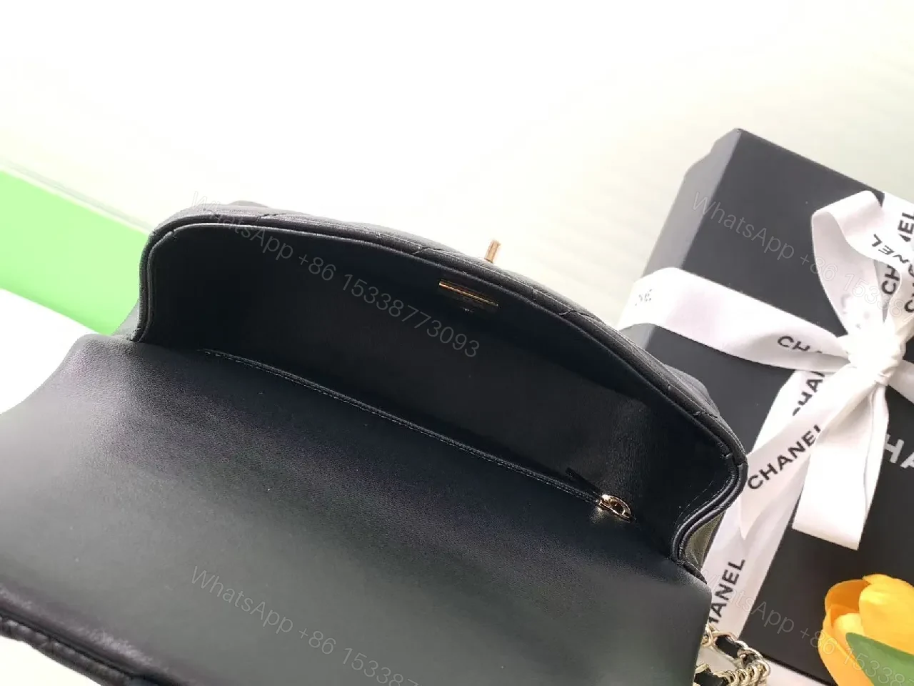 View 3 of Quilted Leather Crossbody Bag: Gold Logo Charm