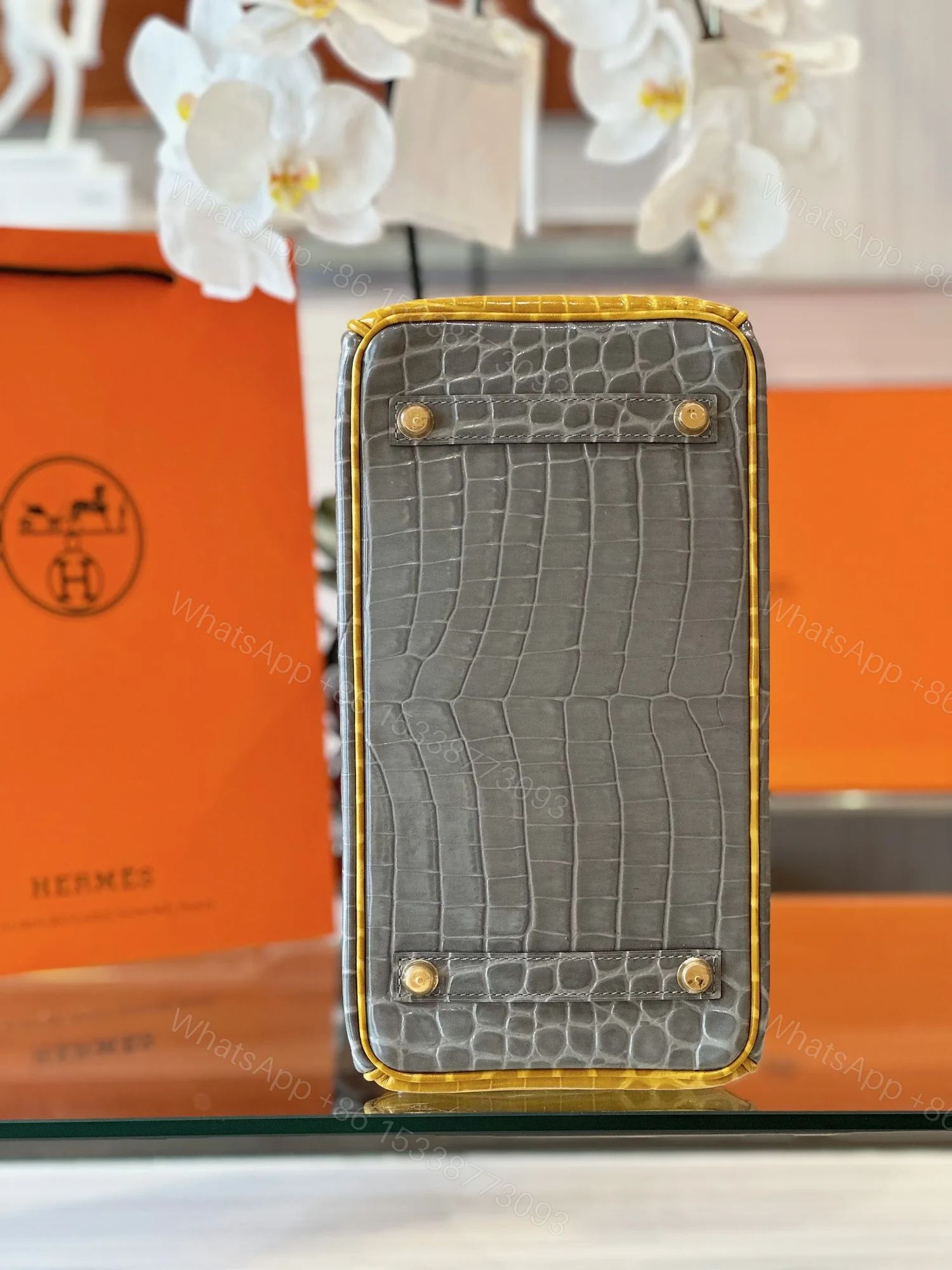 View 5 of HN 30 Gray/Gold Genuine Crocodile Leather Gold Hardware – Custom Made