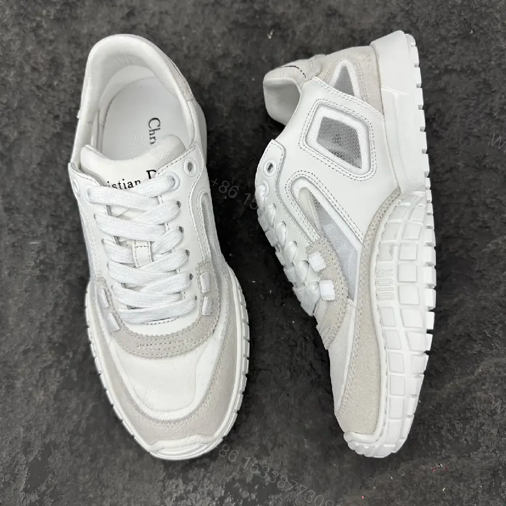 View 9 of White Leather Mesh Sneakers Dior Style Key Feature Cushioning Shoe