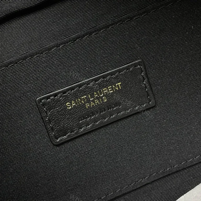 View 8 of Compact Luxe Belt Bag: YSL Monogram, Black Leather, Gold-Hardware