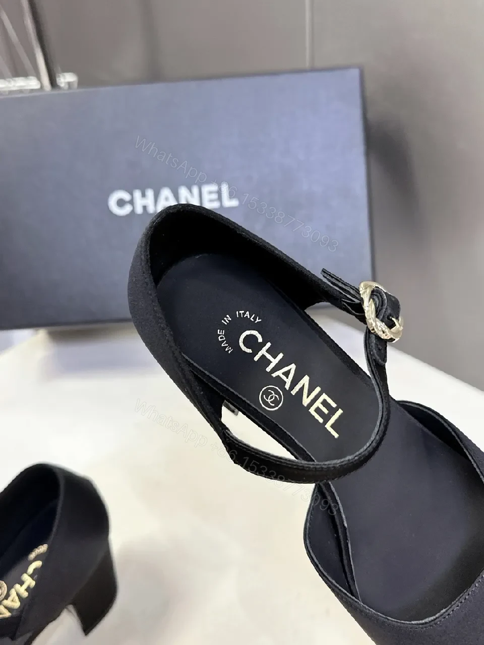 View 2 of Chic Black Pointed-Toe Heels with Ankle Strap