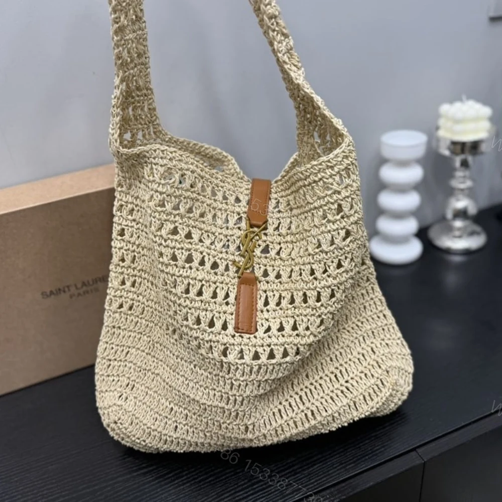 View 2 of Saint Laurent Le 5 À 7 In Raffia Crochet Beige 32Cm 690941GAAAR2080