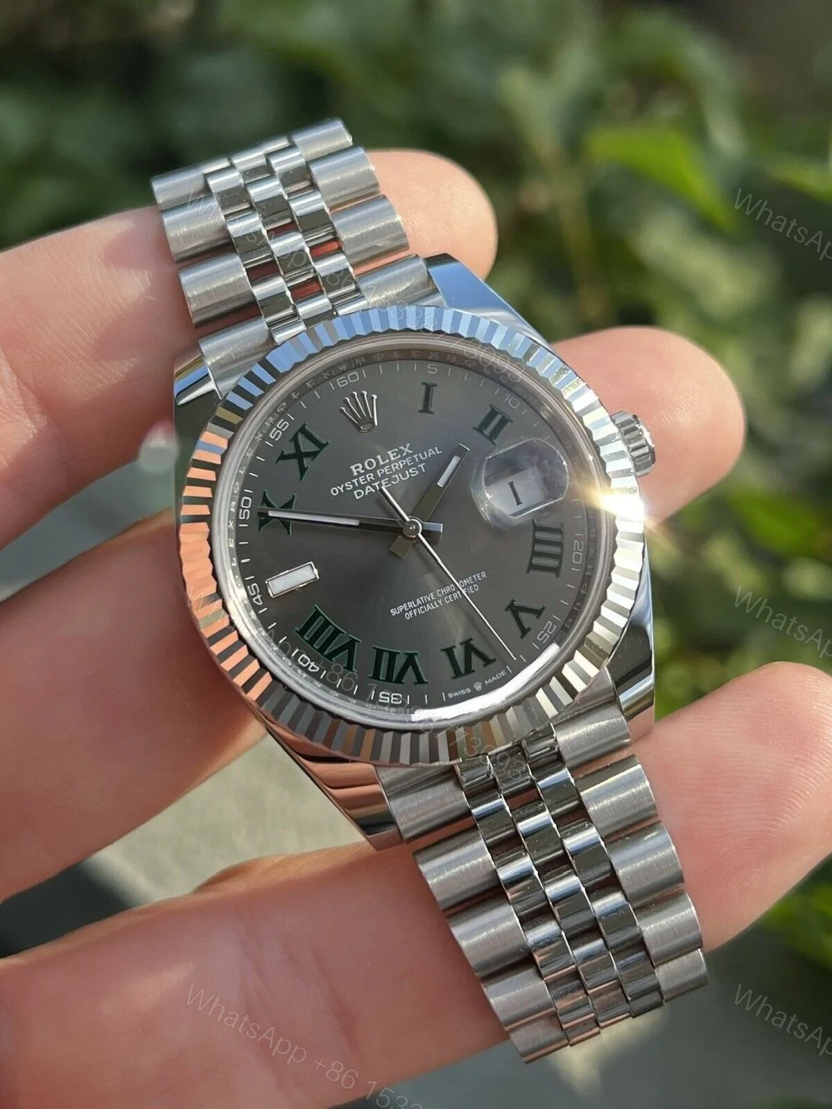 View 9 of Rolex Datejust Rhodium Dial 126334 “Wimbledon” Flutted/Jubilee 41 mm