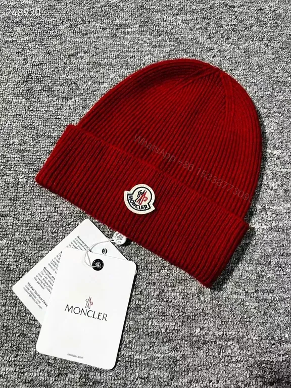 View 2 of Cozy Moncler-Style Ribbed Beanie with Signature Badge