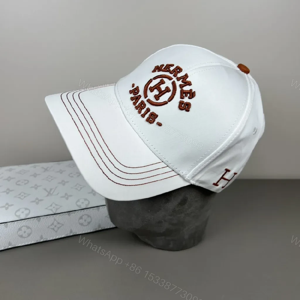 White Cotton Cap + Embroidered Hermes Pattern + Modern Crown + Subtle Luxury + Cap — view 1