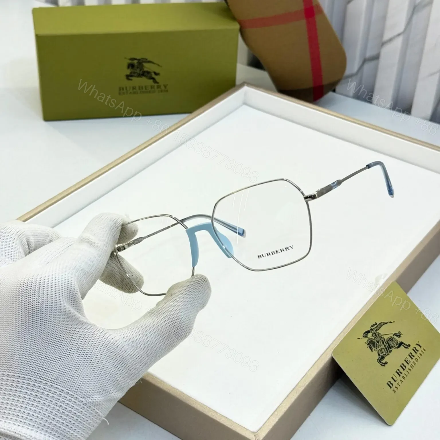 View 2 of Burberry Hexagon Silver-Blue Eyeglasses