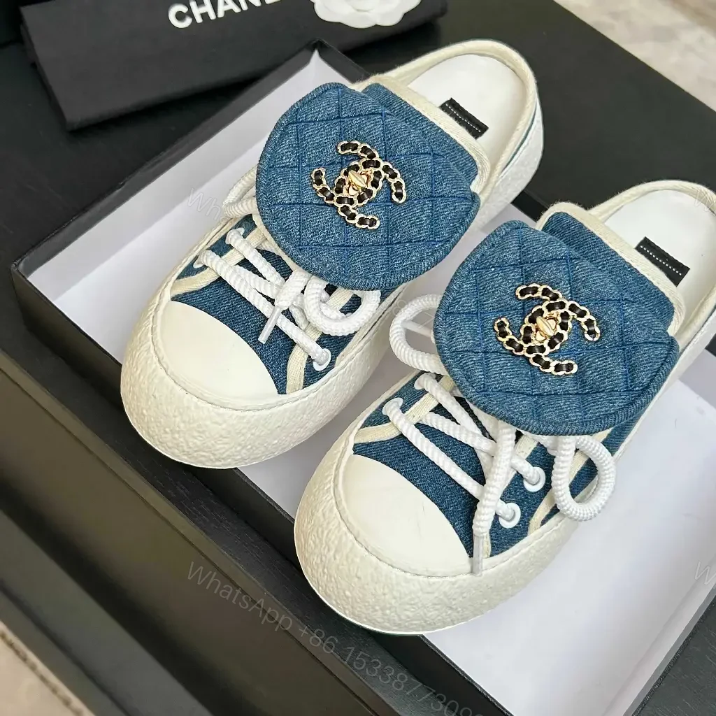 View 2 of Denim-Chic Leather-Luxe Slip-On Sneakers with Embellished Hardware
