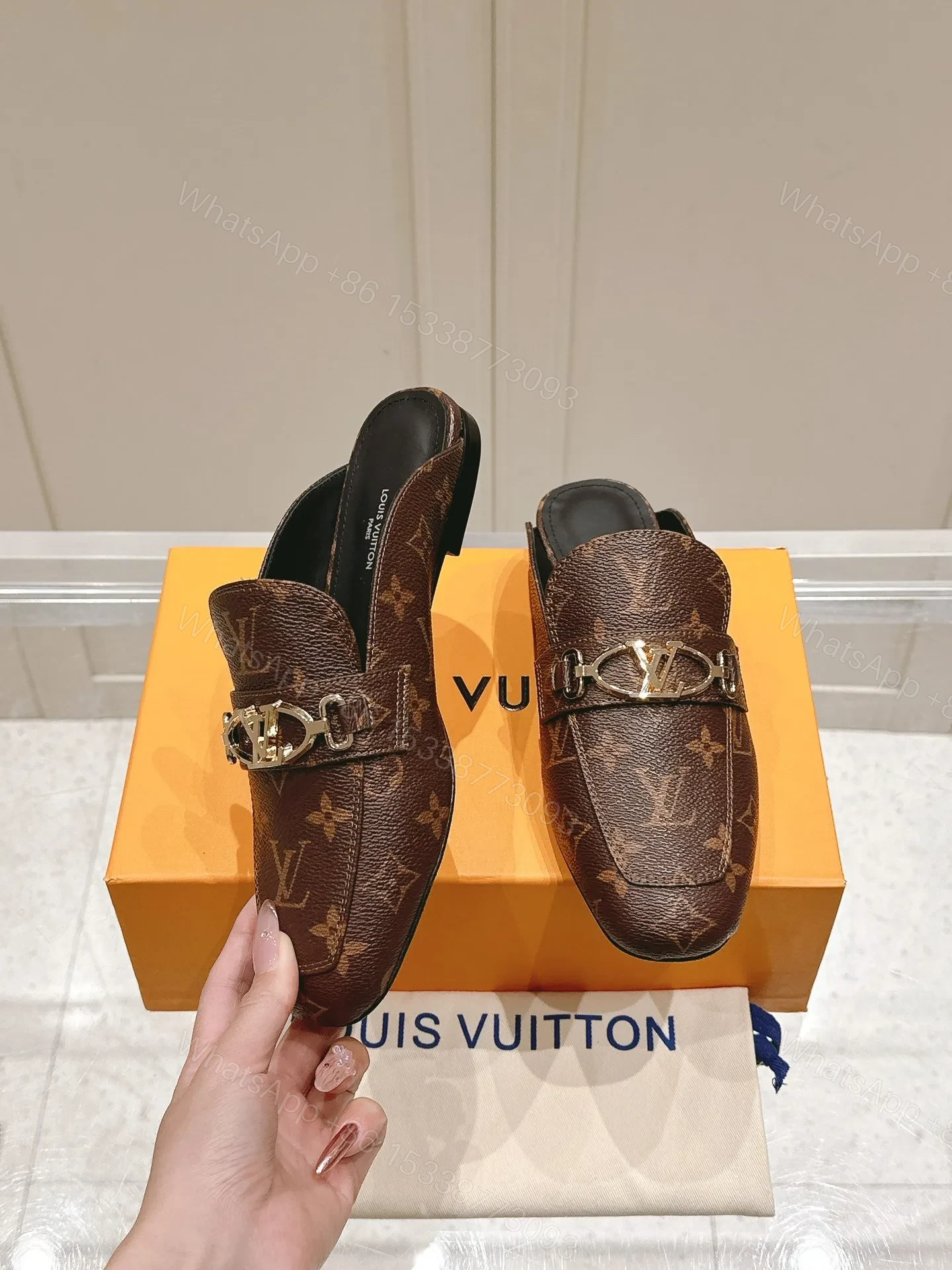 View 3 of LV Women Brown Leather Mules
