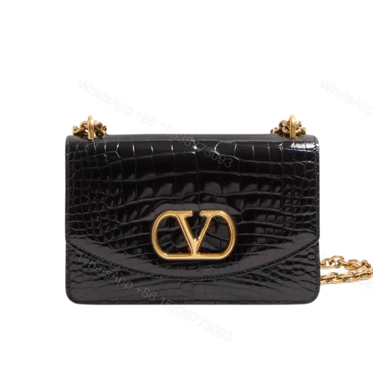 VALENTINO GARAVANI VAIN SMALL SHOULDER BAG IN CROCODILE BLACK 19CM 6W0B0R17TVG 0NO — view 1