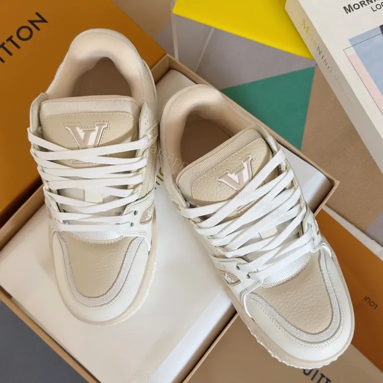 View 9 of White Leather Louis Vuitton-Inspired High-Tops: Luxury Minimalist Sneakers