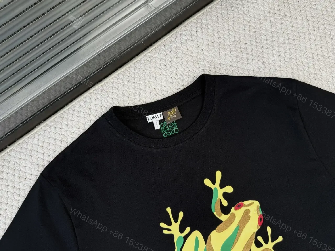 View 2 of Black Cotton Crew Tee, Gecko Graphic, LOEWE-Tail Text