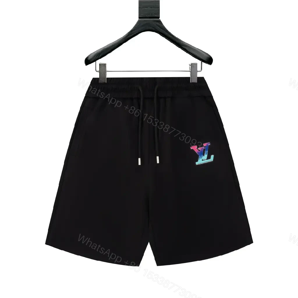 View 3 of Compact Luxury Sweatshorts: Rainbow LV-Inspired Logo, Slim Fit