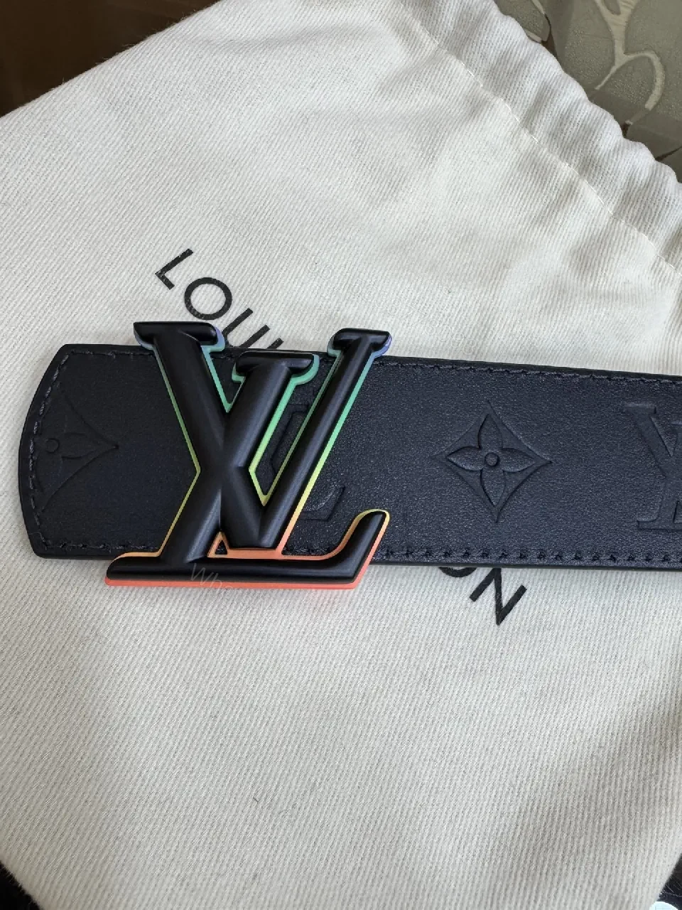 View 6 of Bold Leather Belt: Monogram Color-Block Buckle