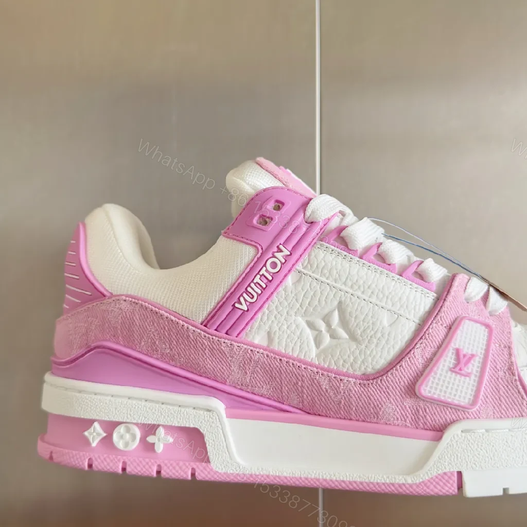 View 2 of Pink & White Luxe Sneaker: Comfort-First, LV-Style Detail