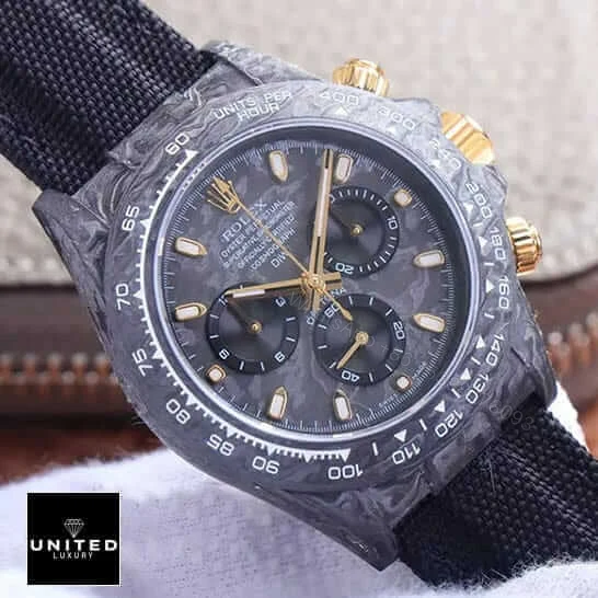View 5 of Rolex Daytona DiW NTPT Carbon 46490 “All Carbon Lemon Edition” Replica