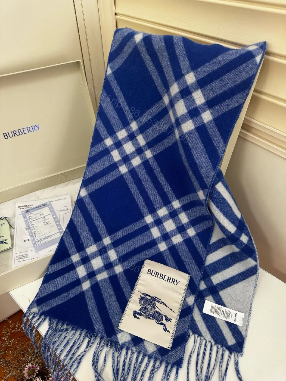 View 5 of Blue Plaid Throw with Fringed Edge – Luxurious All-Season Comfort