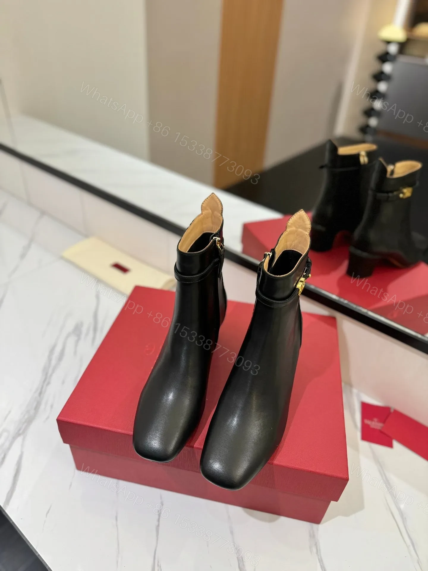 View 4 of Valentino Women Black Leather Ankle Boots